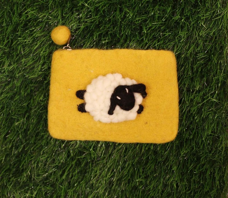 Wool Felt Coin Purse Running Lamb Sheep Suitable for Cultural Coins - Coin Purses - Wool Yellow