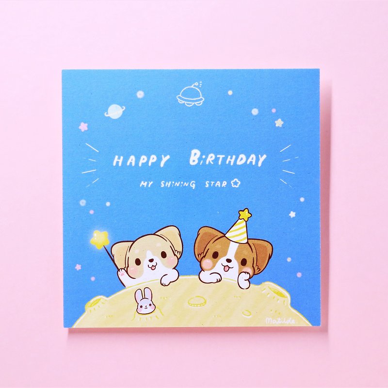 Birthday Square Card / Corgi / Happy Birthday / Square Card - การ์ด/โปสการ์ด - กระดาษ สีน้ำเงิน