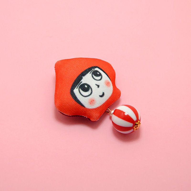 Cute little red riding hood brooch hand-made fabric fairy tale brooch - Brooches - Cotton & Hemp Red