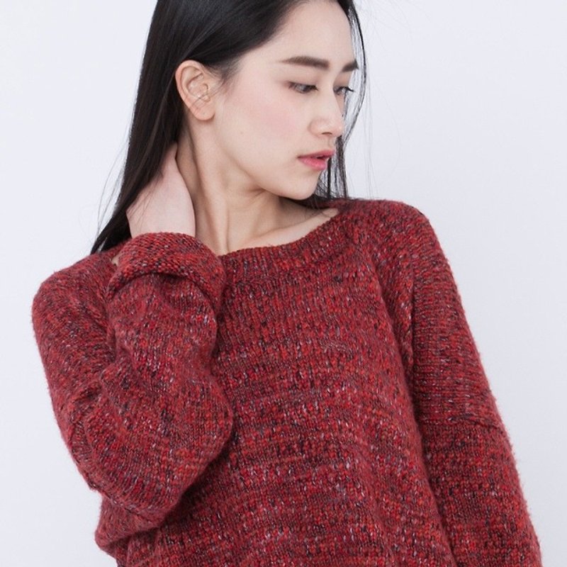 Darling square sweater / Red - ニット・セーター - コットン・麻 レッド
