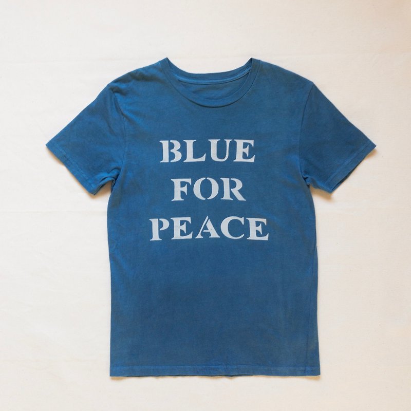Made in Japan Hand dyed BLUE FOR PEACE TEE Indigo dyed Aizen organic cotton - Unisex Hoodies & T-Shirts - Cotton & Hemp Blue