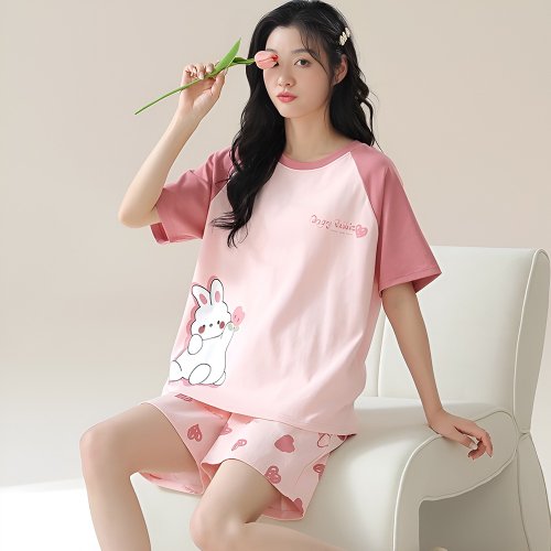 PINK LADY Pink Lady 棉柔成套睡衣 心語花兔 落肩短袖 兩件式女睡衣 居家服
