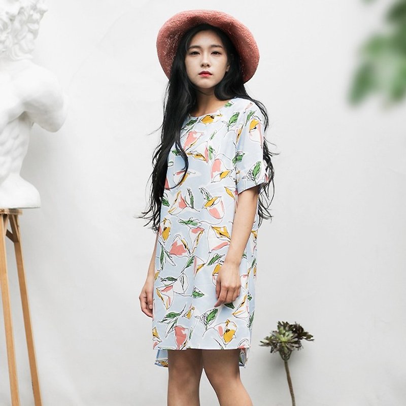 Annie Chen original design folk art small fresh 2016 summer new short-sleeved dresses dress suit by age - ชุดเดรส - ผ้าฝ้าย/ผ้าลินิน สีน้ำเงิน