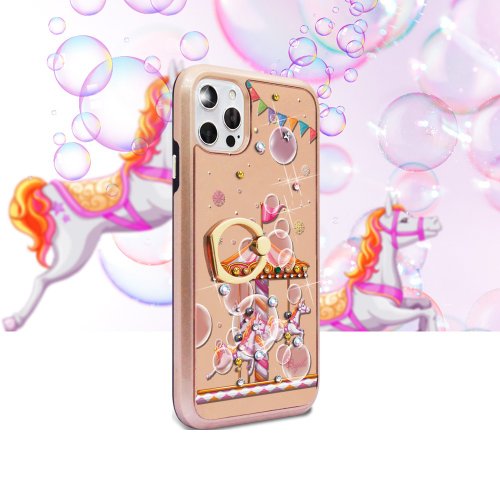 apbs 雅品仕 水晶彩鑽手機殼 iPhone 12 全系列水晶彩鑽全包鏡面指環扣雙料手機殼-旋轉夢幻