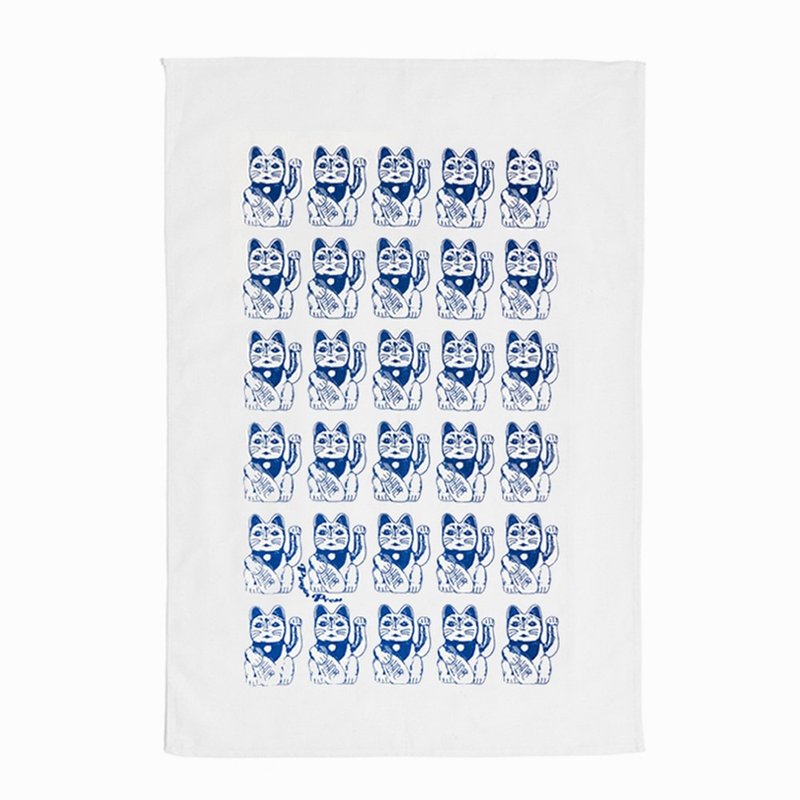 Lucky Cat Tea Towel - Blue / Red / Black - ผ้ารองโต๊ะ/ของตกแต่ง - ผ้าฝ้าย/ผ้าลินิน หลากหลายสี