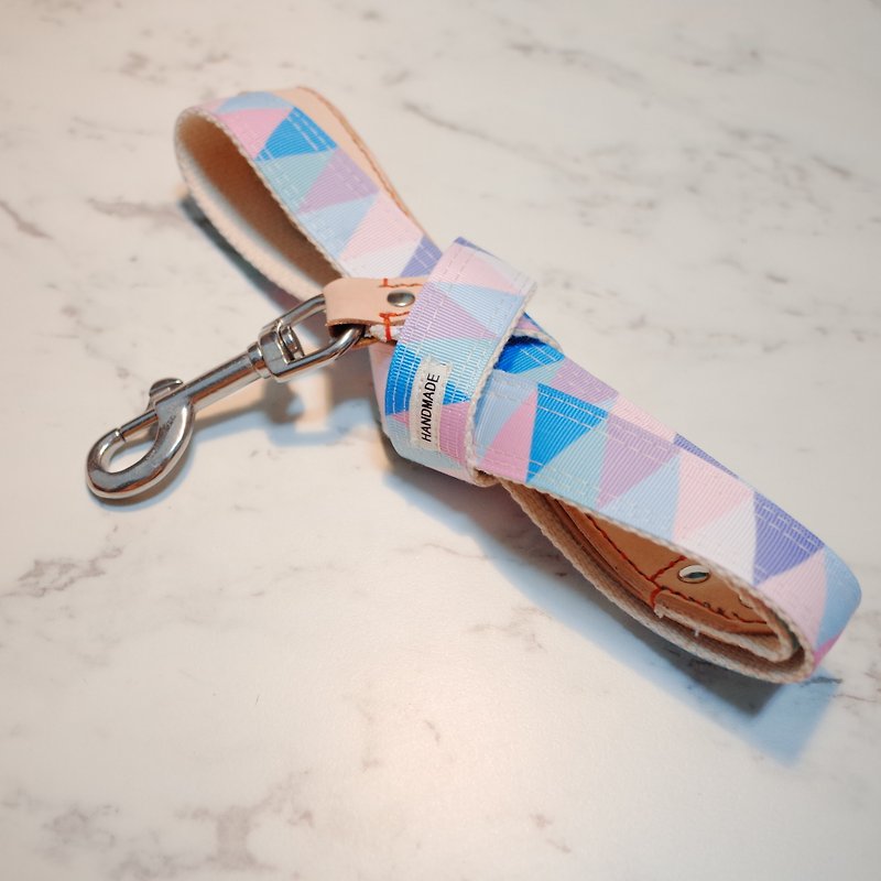 Dog leash party style pennant light blue pink purple vegetable tanned leather walking leash - Collars & Leashes - Genuine Leather 