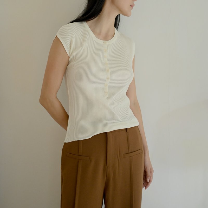 微包肩無袖針織衫上衣-白色 - 背心/無袖上衣 - 尼龍 白色