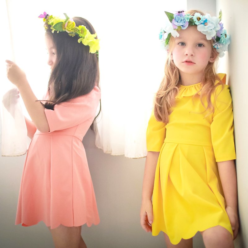Three-quarter sleeve lotus leaf collar dress (infant/toddler/girl) - Other - Polyester 
