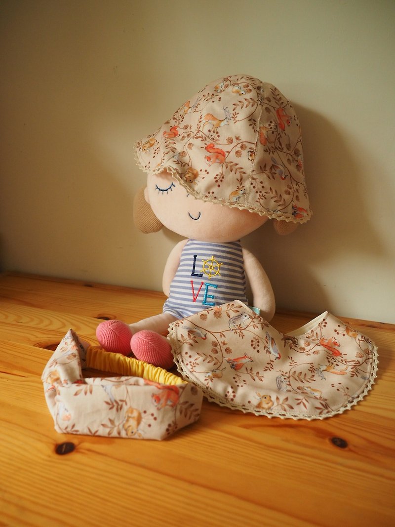 Handmade reversible animal pattern sun protection hat, headband and bib gift set - Baby Gift Sets - Cotton & Hemp Orange