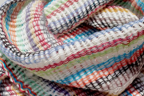 omhandmade 手織純綿羊毛絲巾/手工織布圍巾/手工編織絲巾-森林彩虹條紋流蘇