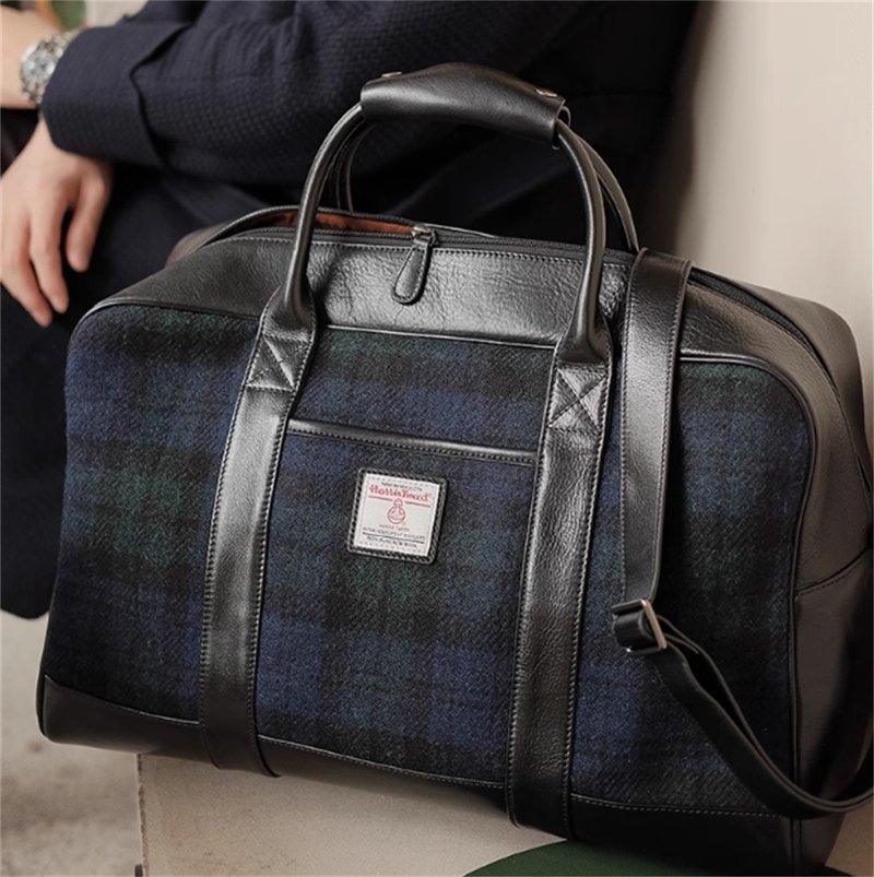 Harris tweed large-capacity travel bag Messenger portable leather luggage bag travel bag - Handbags & Totes - Wool 