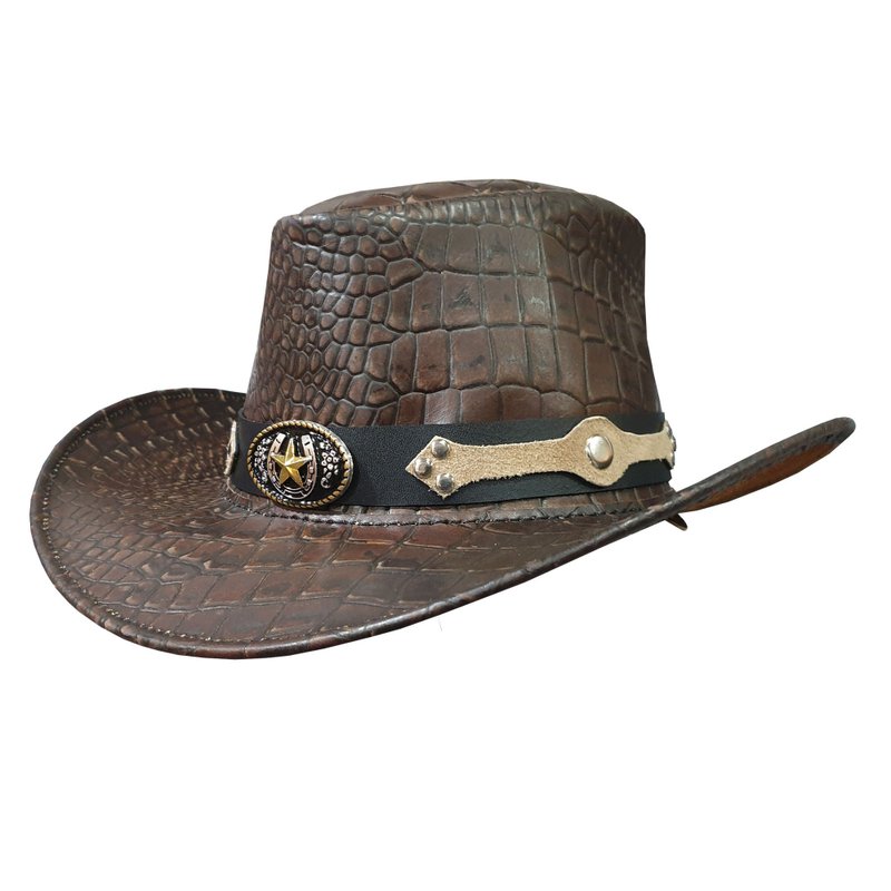 Crocodile Skin Leather Hat - 帽子 - 真皮 咖啡色