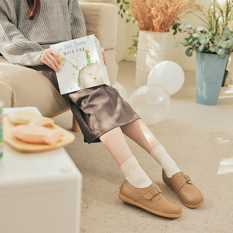 Ready stock Japanese design x Taiwan made BJ adjustable elasticity! Classic Monk comfortable bread shoes - Women's Leather Shoes - Faux Leather Brown