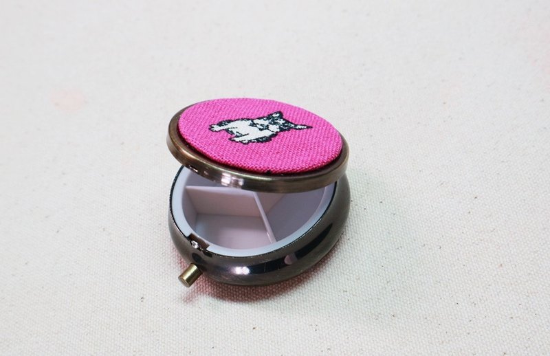 dog bronze round compartment pill box mini carry-on small item storage box pill box - Storage - Cotton & Hemp Red