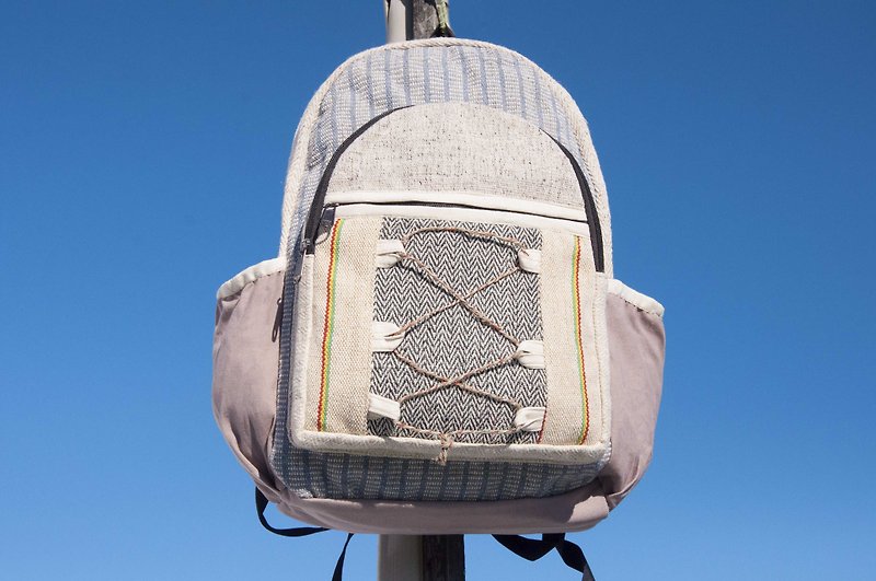 Cotton and linen stitching design backpack backpack national mountaineering bag handmade computer bag - natural wind green - กระเป๋าเป้สะพายหลัง - ผ้าฝ้าย/ผ้าลินิน หลากหลายสี