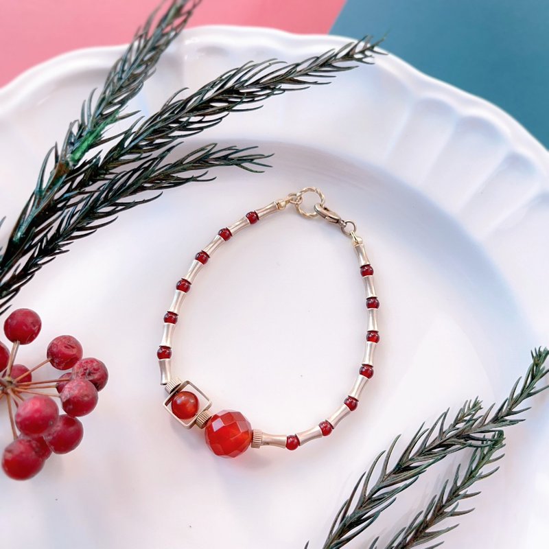 Good Time Series - Companion | Natural Red Agate Bronze Bracelet - Bracelets - Gemstone Red