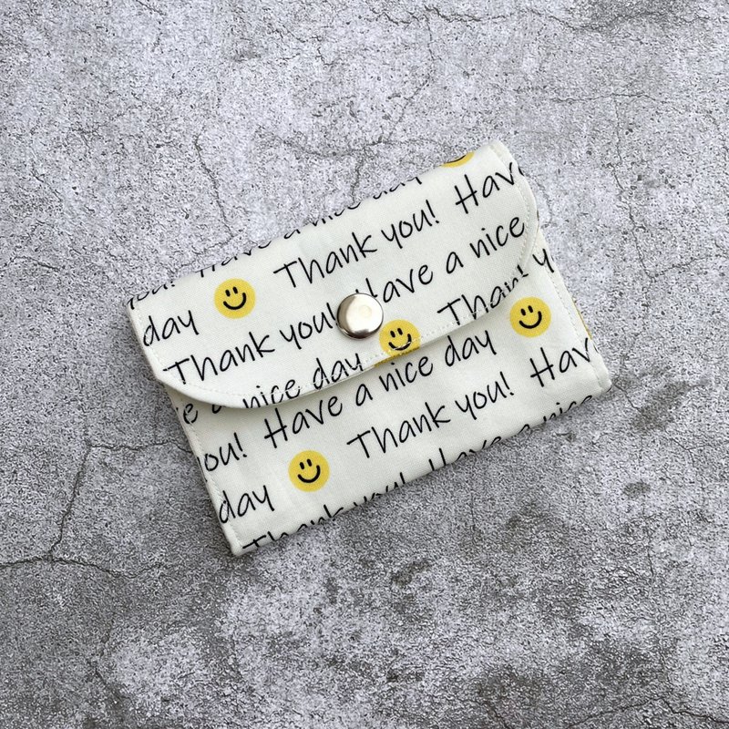 [Purely Handmade] Smile Double-layer Zipper Coin Purse Organ Coin Purse Business Card Bag Korean Fabric - กระเป๋าใส่เหรียญ - ผ้าฝ้าย/ผ้าลินิน 