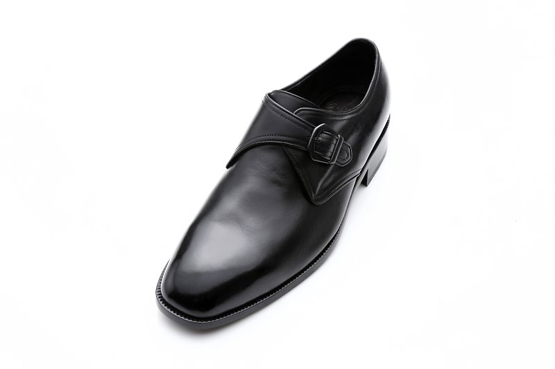 シングルバックルモンクシューズ-怠惰な靴、紳士の靴、革の靴、革の靴 - 革靴 メンズ - 革 ブラック