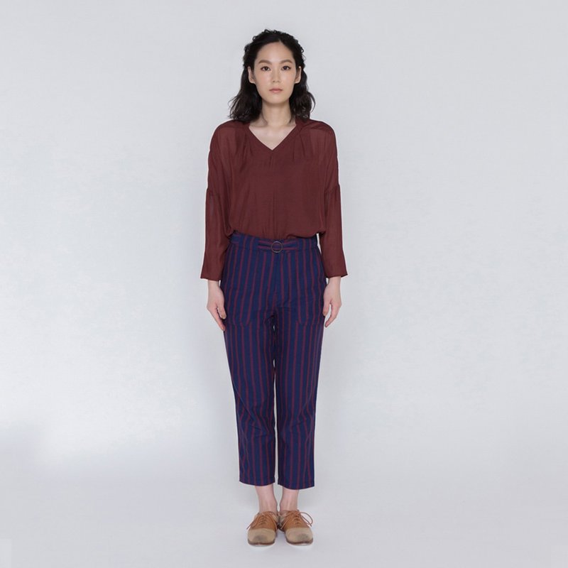 靈魂樂手條紋九分褲 Free The Soul Striped  Cropped Pants - 女長褲 - 棉．麻 多色