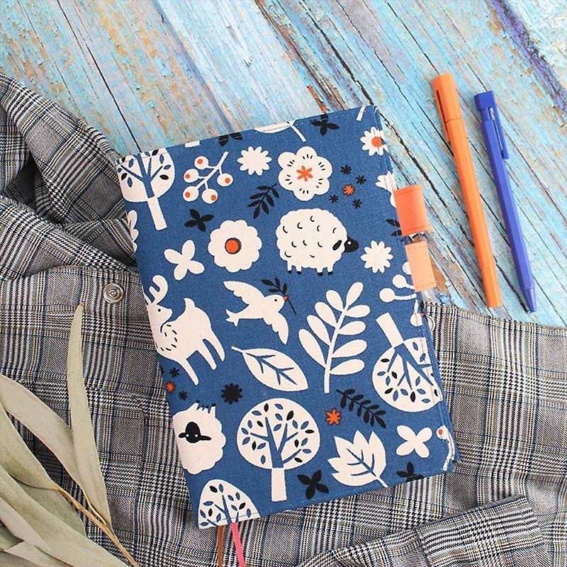 Chuyu A5/25K Flower Cloth Double Pen Book Cover/Book Cover/Mother and Baby Manual -04 - ปกหนังสือ - ผ้าฝ้าย/ผ้าลินิน สีน้ำเงิน