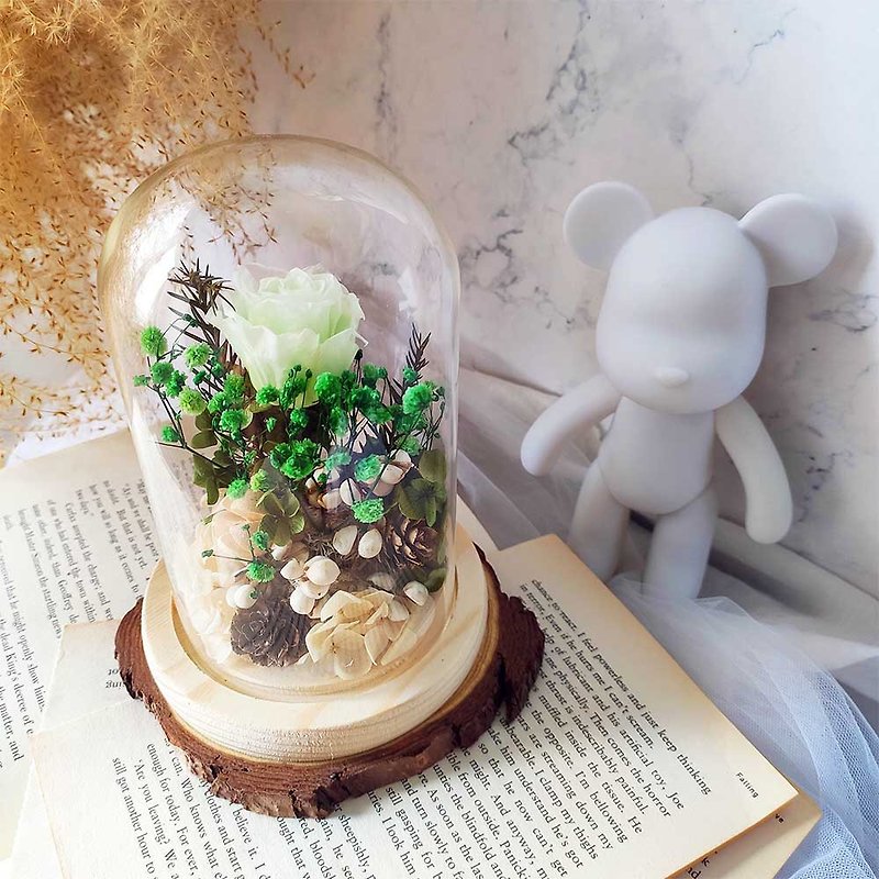 Morning Flower Moon Mu | Green Rose Glass Bell Jar Dry Flower/Birthday Gift/Graduation Gift/Graduation Bouquet - Dried Flowers & Bouquets - Plants & Flowers Green