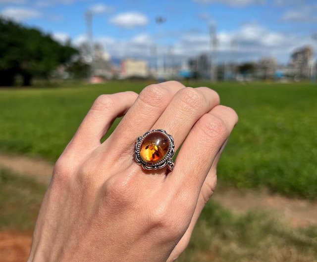 Welcome Yao 925 Silver amber ring amber ring live mouth ring