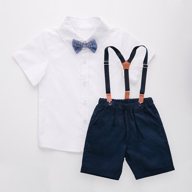 //1st birthday. Graduation. Flower girl dress recommendation // Charles series white shirt dark blue shorts group - Kids' Dresses - Cotton & Hemp White
