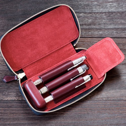 yoshii leather ラウンドファスナー萬年筆ケース 3本挿し