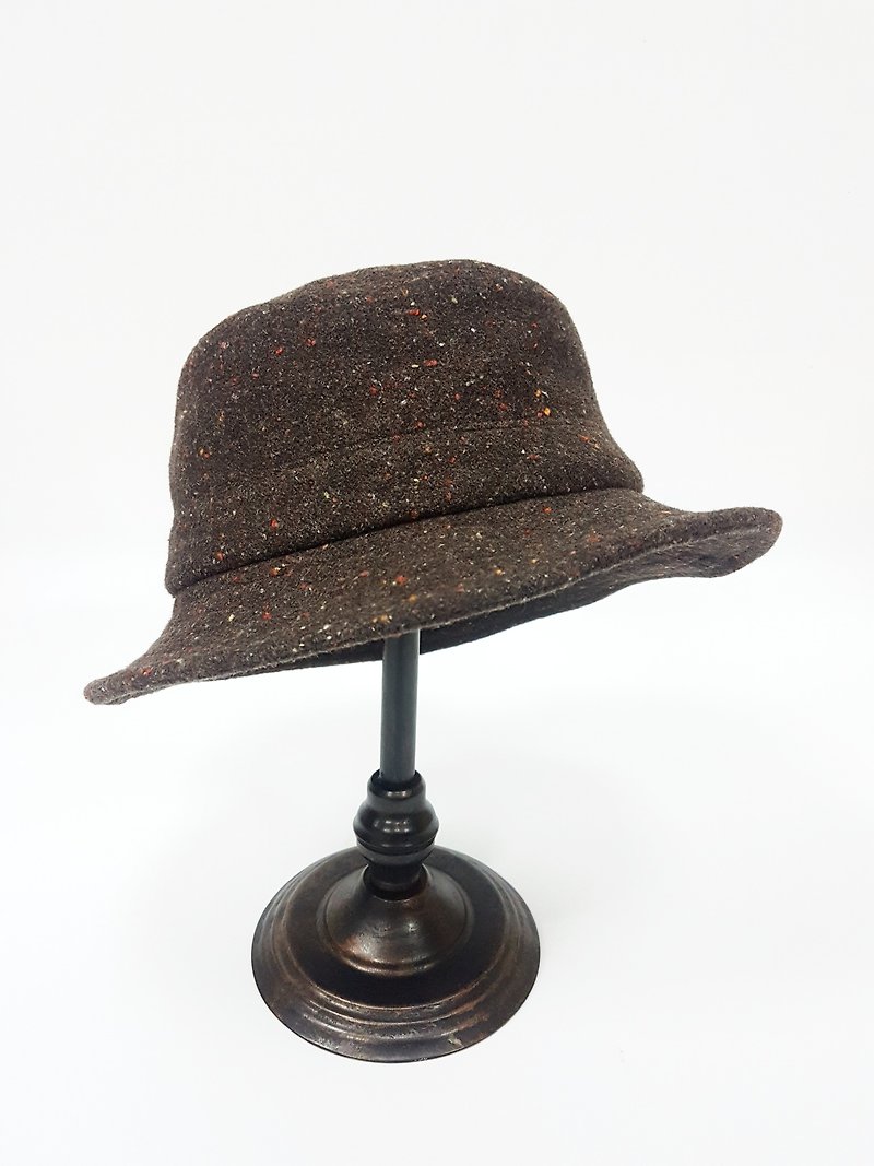 英式小盤帽-復古咖啡混色毛呢 - 帽子 - 其他材質 咖啡色
