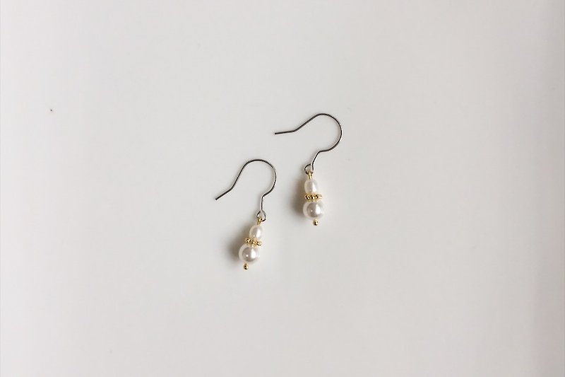 Love series pearl brass earrings - Earrings & Clip-ons - Other Metals White