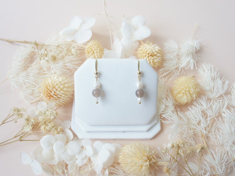 Moonstone Freshwater pearl white shell dangle earrings - Earrings & Clip-ons - Gemstone Multicolor