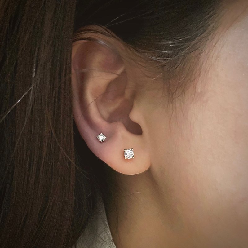 18K 10-point single diamond earring - single side - ต่างหู - เครื่องประดับ สีทอง