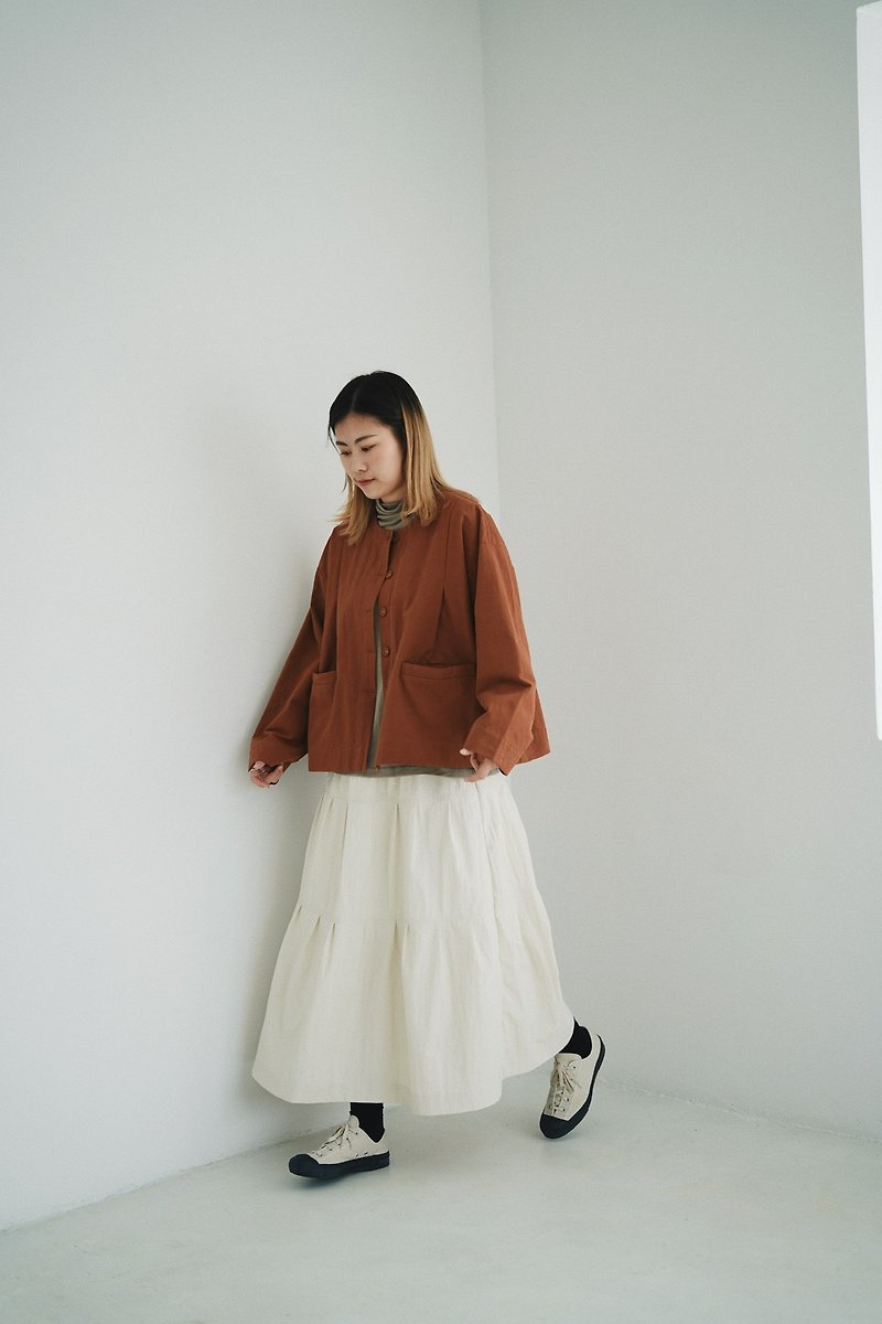 Dark pattern discount skirt-apricot - Skirts - Cotton & Hemp Multicolor