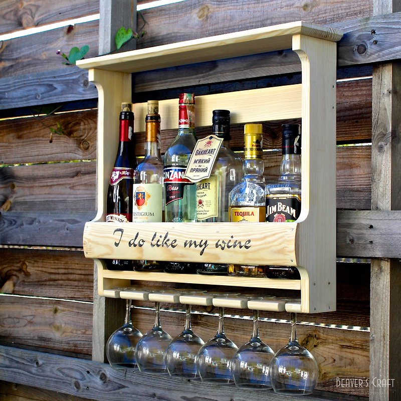 Custom Made Wine Rack. Personalized Wood Wine Holder. Rustic Wine Shelf on Wall. - Bar Glasses & Drinkware - Wood 
