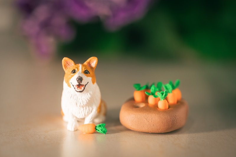 Customized pet handmade clay model Corgi for dogs including accessories - Stuffed Dolls & Figurines - Clay Orange