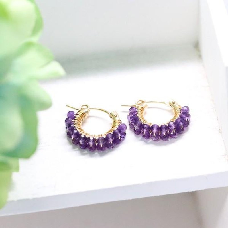 Love fulfillment Love guardian Stone Amethyst's double hoop earrings Clip-On changed February birthstone - Earrings & Clip-ons - Gemstone Purple