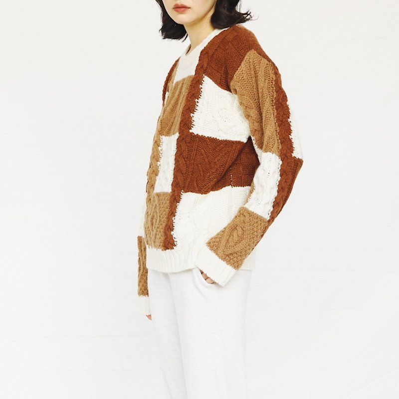 KOOW／Sweater weather 焦糖色系羊毛大毛衣 日系復古編織套頭衫 - 毛衣/針織衫 - 羊毛 