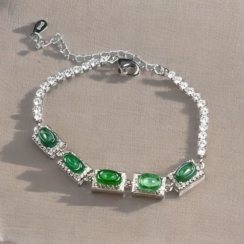 瓔珞珠寶盒 E.L.Jewelry Box 冰種老坑綠翡翠福貝手鍊 925純銀 | 天然A貨翡翠 | 送禮