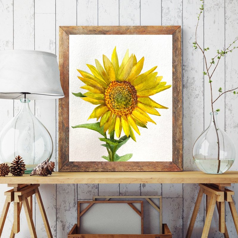 Sunflower - Wall Art, Hanging Picture,Home Decor,flower painting,watercolor art - 海報/掛畫/掛布 - 紙 黃色