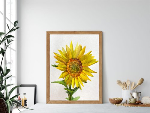 ひまわり - ウォールアート、壁掛け絵、室内装飾、花の絵、水彩