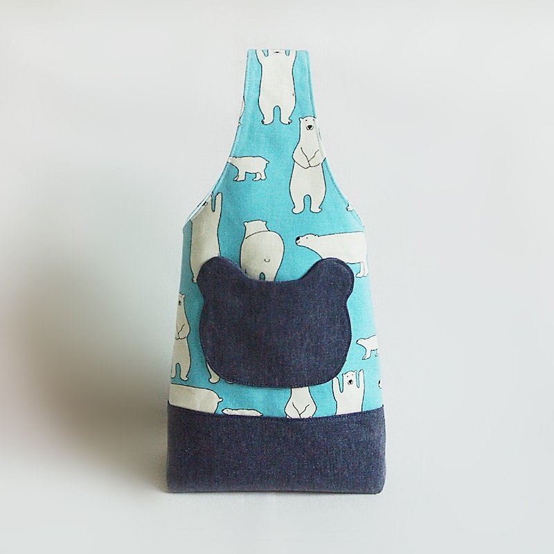 Sky blue cute polar bear bag - กระเป๋าถือ - ผ้าฝ้าย/ผ้าลินิน สีน้ำเงิน