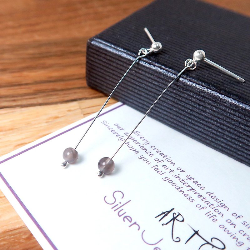 Obsidian Auricular Auricular (Small) - 925 Sterling Silver Natural Stone Earrings - ต่างหู - เงินแท้ สีดำ