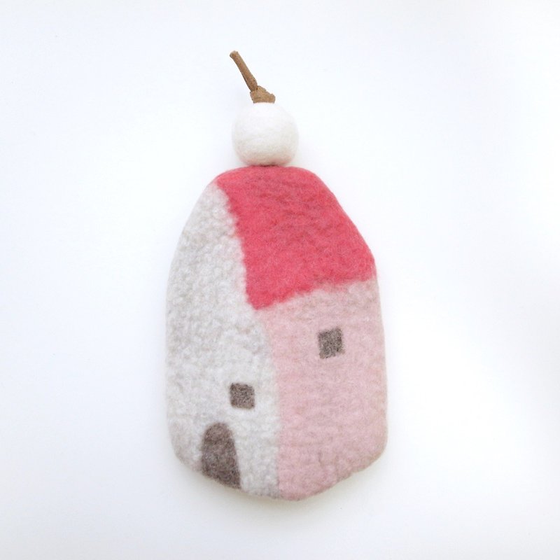 Small house key case I pink series I carefully selected wool. Handmade - ที่ห้อยกุญแจ - ขนแกะ สึชมพู