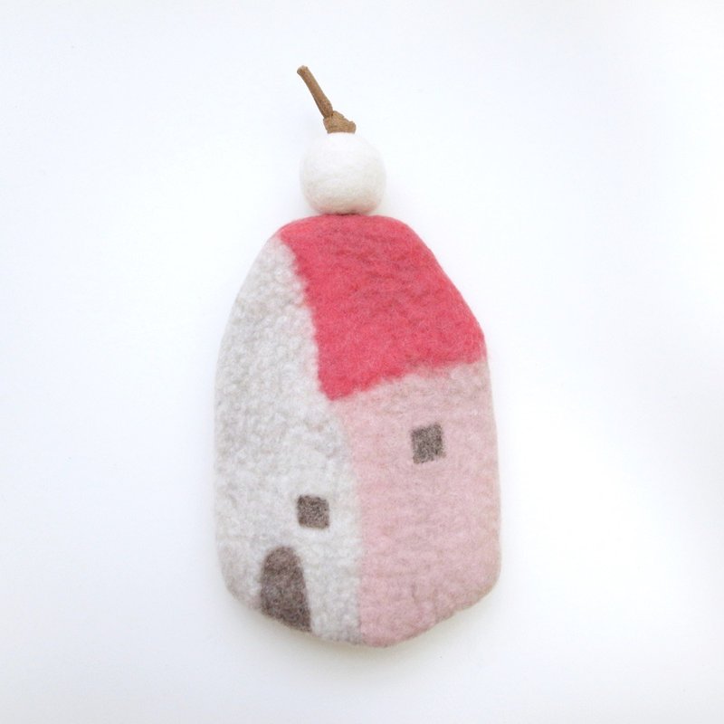 Small house key case I pink series I carefully selected wool. Handmade - Keychains - Wool Pink