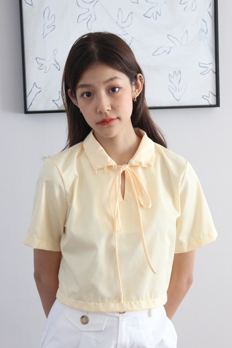 Sailor shirt - Yellow custard - 女襯衫 - 棉．麻 