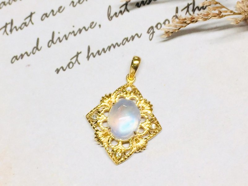 [Moriarty Jewelry] Classic hollow 14K gold moonstone small diamond pendant - Other - Precious Metals 