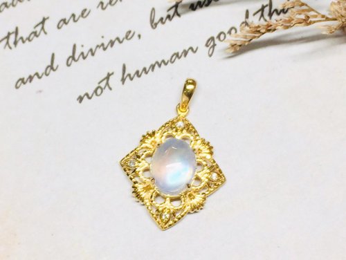 茉莉亞緹 Moriarty Jewelry 【Jewelry Ya 茱麗葉】古典鏤空 14K金 月光石 小鑽 墜子