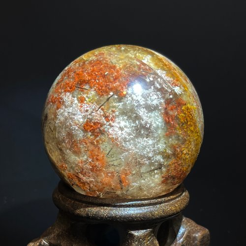 OLINA DESIGN歐林娜設計 超稀有畢業級意境彩幽靈水晶球 彩色幽靈共生黑髮黑碧璽水晶能量
