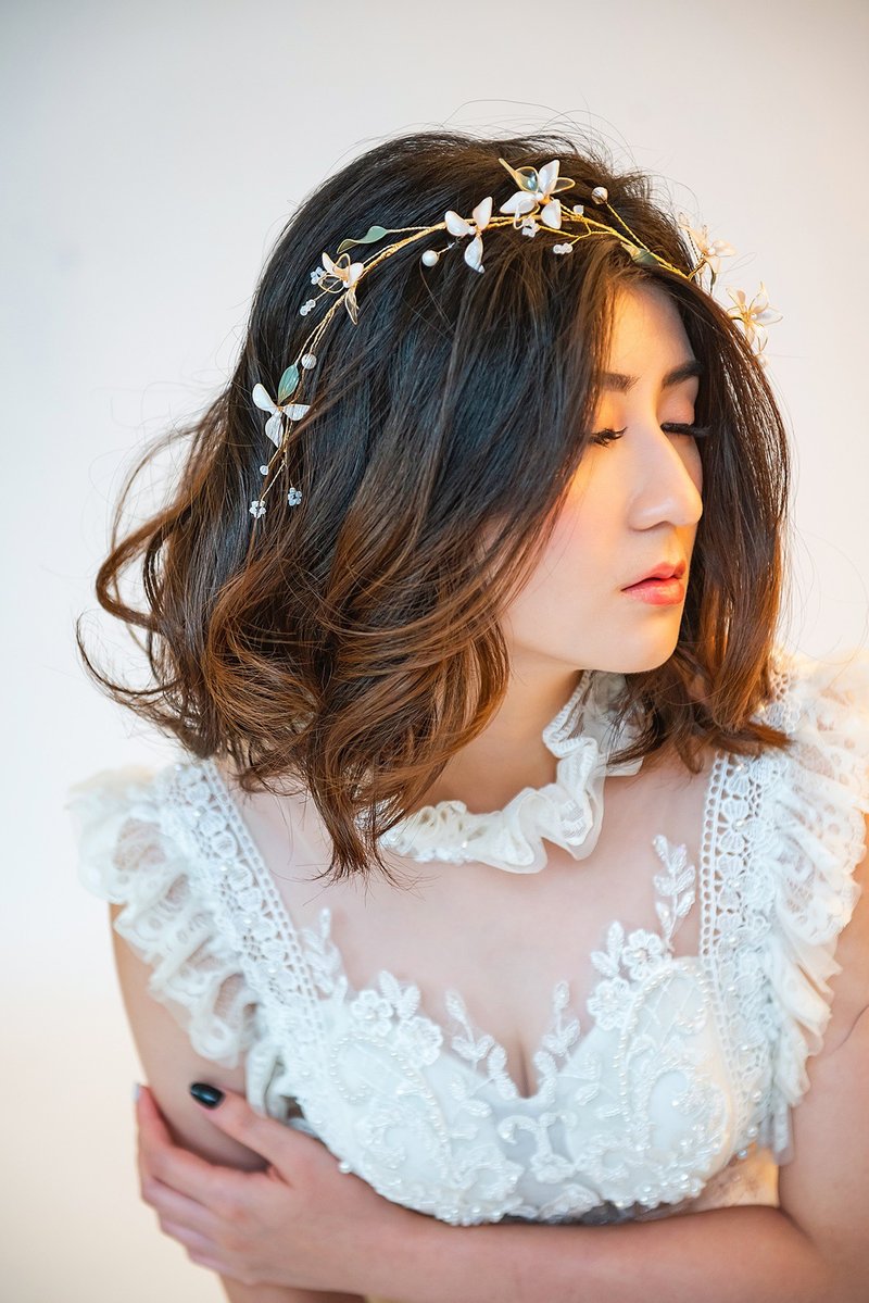 梔子花物語  施華洛世奇珍珠水晶 花冠 - 髮夾/髮圈 - 樹脂 