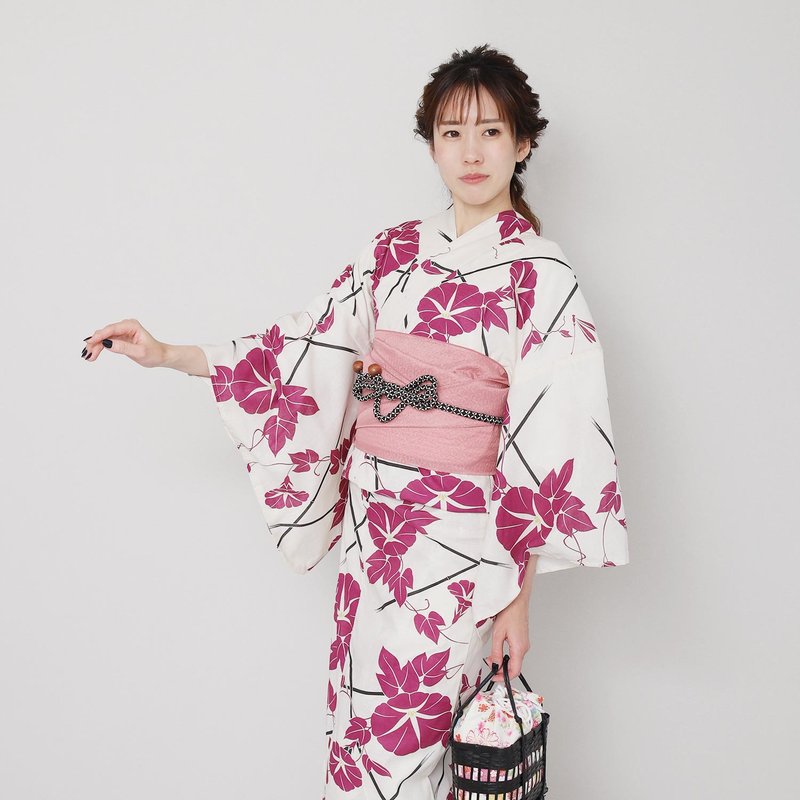 Women's Yukata Obi 2-piece set F size x04-5a yukata - อื่นๆ - ผ้าฝ้าย/ผ้าลินิน สีน้ำเงิน